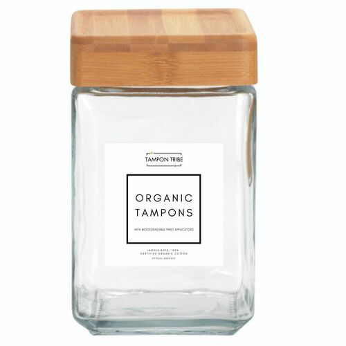 Tampon Tribe  Jars,f/Tampons,Glass,Bamboo Lids,4/CT