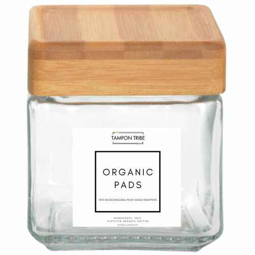 Tampon Tribe  Jars,f/Feminine Pads/Panty Liners,Glass,Bamboo Lids,4/CT
