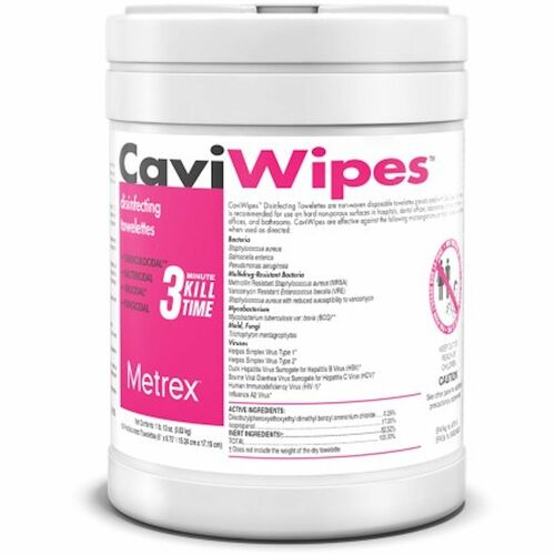 Metrex  Disinfectant Wipes,6"x6-3/4",160/Canister,12/CT,White