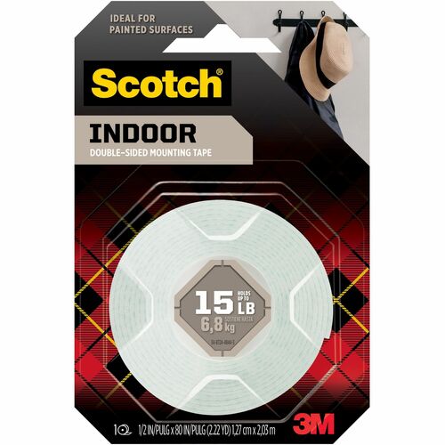 3M  Mounting Tape, Foam, 2 lb Cap, 1/2"x75", White
