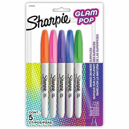Newell Brands  Markers,Permanent,Fine,Glam Pop,5/PK,AST