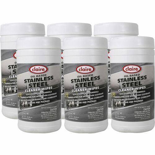 Claire Manufacturing Co  Wipes,f/Stainless Steel,CitrusScent,9-1/2"x12",40/Tub,6/CT