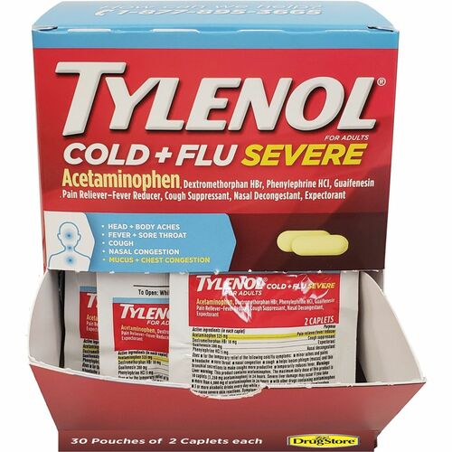 LIL' Drug Store  Medicine,Tylenol,Cold/Flu,Severe,2 Caplets/Packet,30Pckt/BX