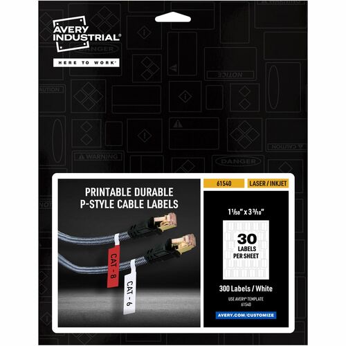 Avery  Labels,f/Cables,P-Style,Laser/Inkjet,1.02"x3.3",300/PK,WE