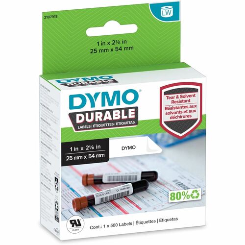 Dymo  Labels,f/Labs/Test Tubes,1"x2-1/8",500/RL,WE-DYM2187918