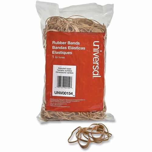 Universal  Rubber Bands, Size 54 (Assorted), Assorted Gauges, Beige, 1 lb Box