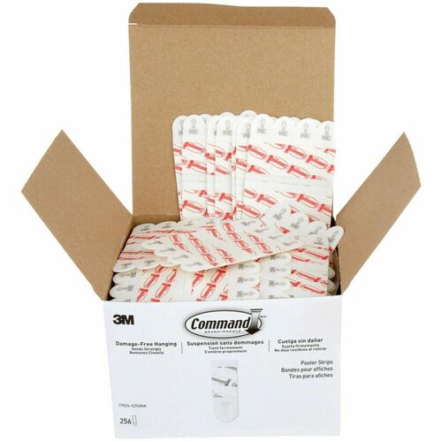 3M  Poster Strips, Removable, Holds Up to 1 lb per Pair, 1.63 x 2.75, White, 256/Pack