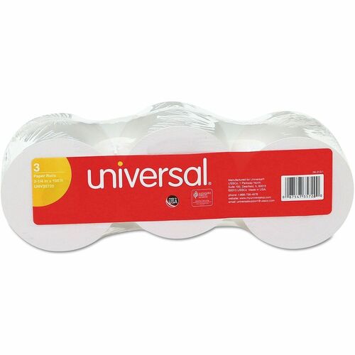 Universal  Impact and Inkjet Print Bond Paper Rolls, 0.5" Core, 2.25" x 150 ft, White, 3/Pack