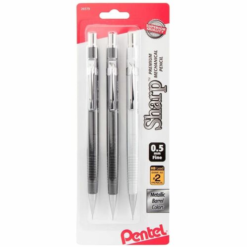 Pentel  Sharp Mechanical Pencil, 0.5 mm, HB (#2), Black Lead, Assorted Barrel Colors, 3/Pack