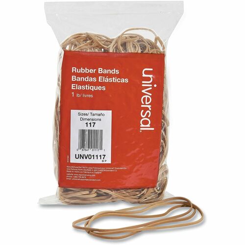 Universal  Rubber Bands, Size 117, 0.06" Gauge, Beige, 1 lb Box, 210/Pack