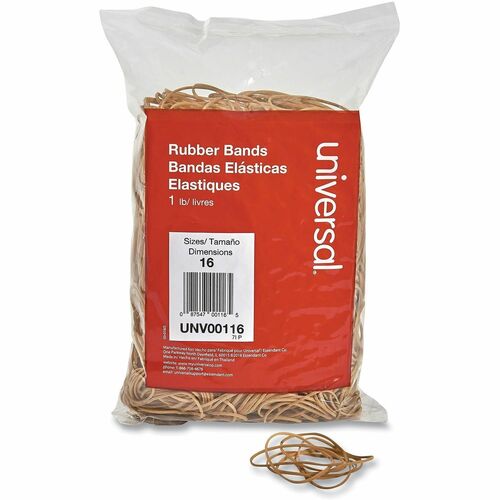 Universal  Rubber Bands, Size 16, 0.04" Gauge, Beige, 1 lb Box, 1,900/Pack
