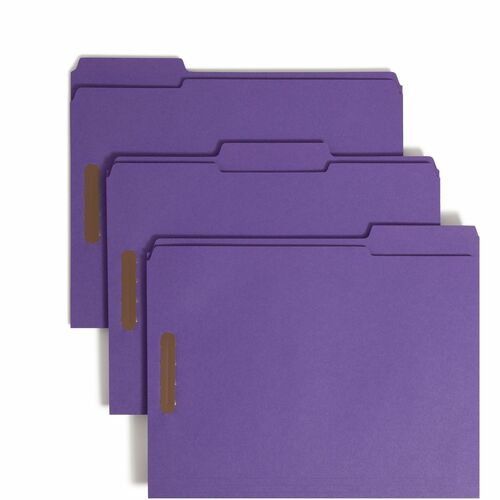 Smead  Top Tab Colored Fastener Folders, 0.75" Expansion, 2 Fasteners, Letter Size, Purple Exterior, 50/Box