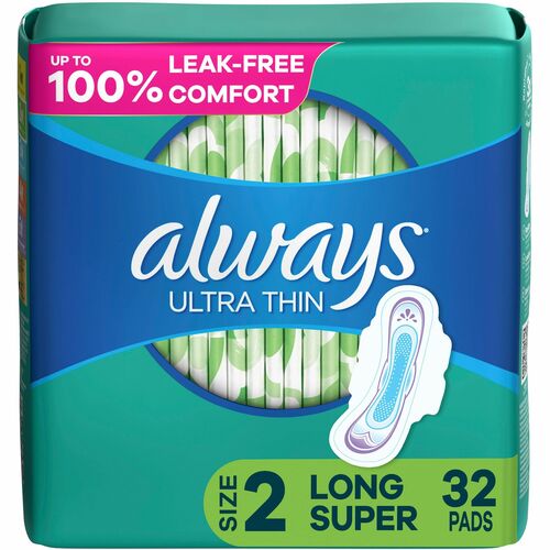Procter & Gamble Commercial  Sanitary Pads,Ultra-thin,w/Wings,Long,Size 2, 32/PK,WE