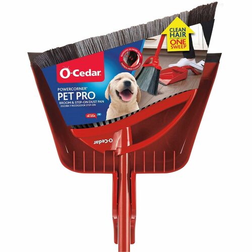 O-Cedar  Broom,f/Pet Hair,w/Red Step-On Dust Pan,Red/Black/Gray-FHP168020