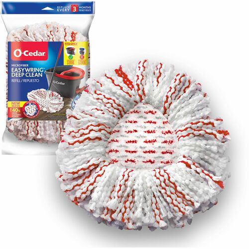 O-Cedar  Mop Refill,f/Spin Mop,Microfiber,Deep Clean,White/Red-FHP170500