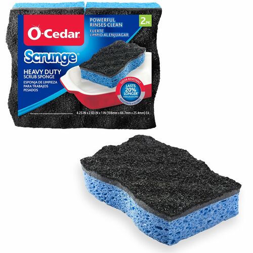 O-Cedar  Sponge,Scrubbing,Heavy-duty,4.25"x2.63",2/PK,Blue/Black-FHP148377