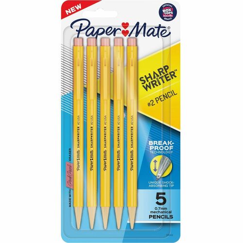 Paper Mate  Mechanical Pencils,Twist Tip,Break-Resistant Lead,5/PK,YW
