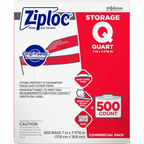 S.C. JOHNSON & SON, INC  Storage Bags, 1 Quart, 1.75mil, 7"x7-7/16", 500/CT, Clear