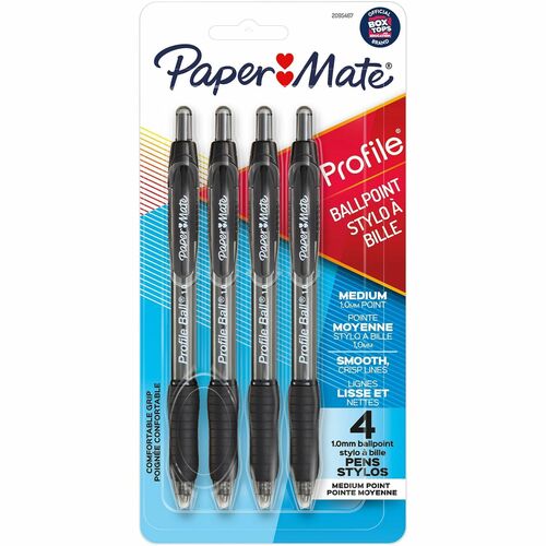Paper Mate  Pen,Ballpoint Profile,Retractable,1.0mm,4/PK,BK Ink/Barrel
