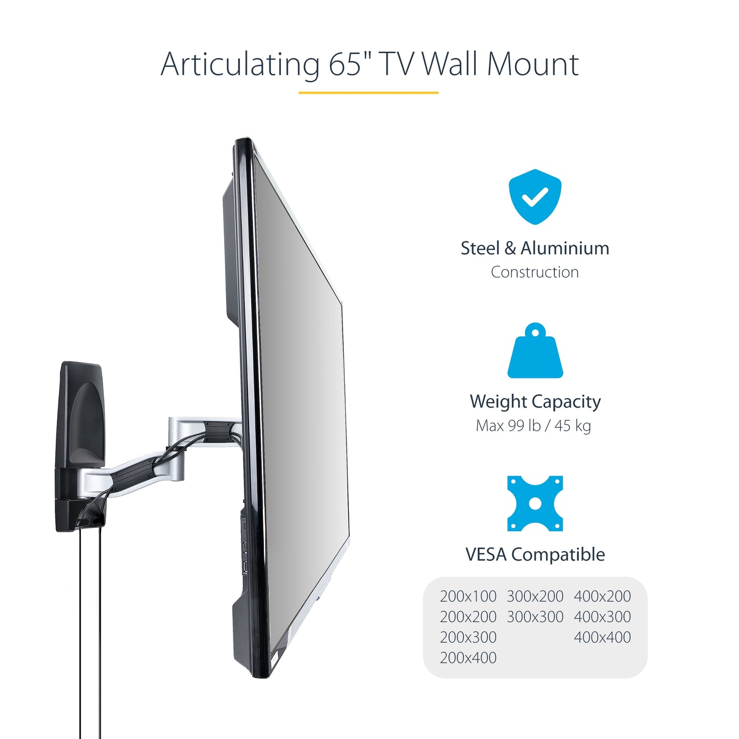 StarTech.com TV-WALL-MOUNT-65FS TV mount/stand 65" Black, Silver