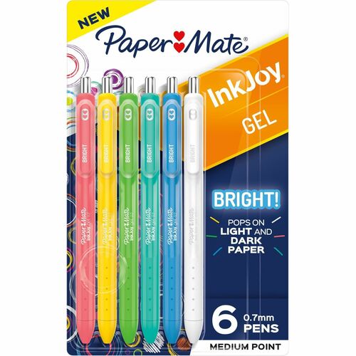 Paper Mate  Pens,Gel,Inkjoy,Retractable,Bright,0.7mm,6/PK,AST
