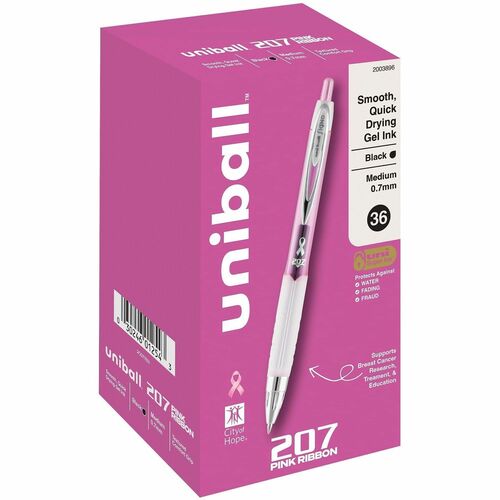 uni-ball Corporation  Pens,Gel,PinkRibbon,Retractable,0.7mm,36/BX,PK Barrel/BK Ink