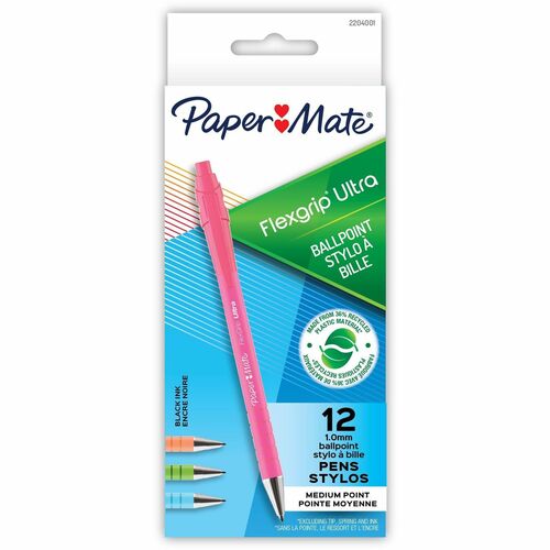 Paper Mate  Pen,Ballpoint,FlexGrip Ulta,RT,1.0mm,1 DZ,BK Ink/ASTBarrel