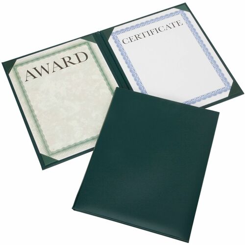 SKILCRAFT  Binder,f/Certificate,Padded,No Seal,9-1/8"x11-5/8",Green