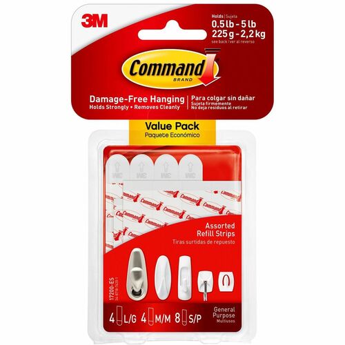 3M  Adhesive Strips Refill, Assorted Sizes, 16/PK, Clear