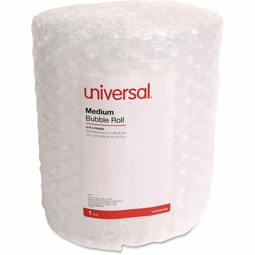 Universal  Bubble Packaging, 0.31" Thick, 12" x 30 ft, Perforated Every 12", Clear, 12/Carton