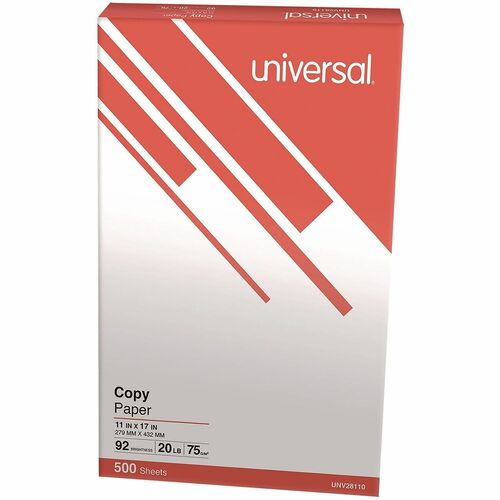 Universal  Copy Paper, 92 Bright, 20 lb Bond Weight, 11 x 17, White, 500 Sheets/Ream