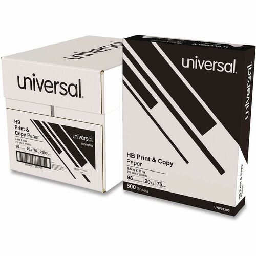 Universal  High-Bright Multipurpose Paper, 20 lb Bond Weight, 8.5 x 11, Bright White, 500 Sheets/Ream, 5 Reams/Carton