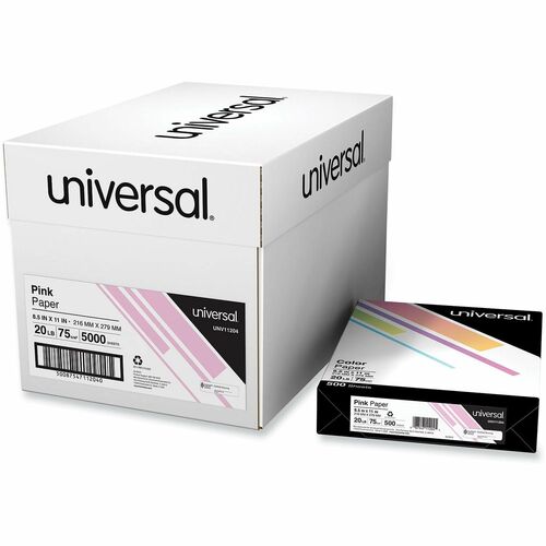 Universal  Deluxe Colored Paper, 20 lb Bond Weight, 8.5 x 11, Pink, 500 Sheets/Ream, 10 Reams/Carton