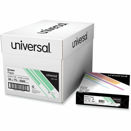 Universal  Deluxe Colored Paper, 20 lb Bond Weight, 8.5 x 11, Green, 500 Sheets/Ream, 10 Reams/Carton