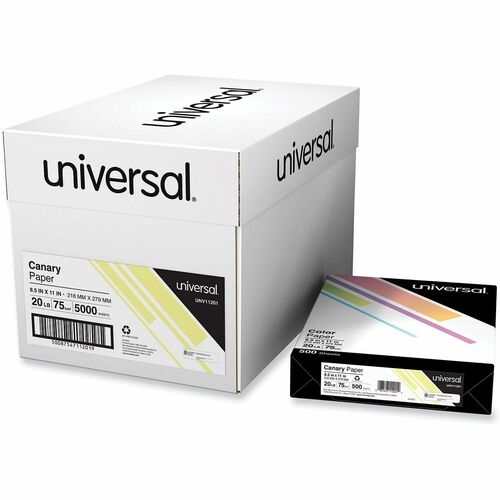 Universal  Deluxe Colored Paper, 20 lb Bond Weight, 8.5 x 11, Canary, 500 Sheets/Ream, 10 Reams/Carton