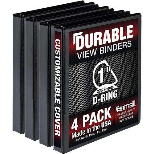 Samsill  Binder,View,D-Ring,Poly,No Rivets,1" Cap,Letter,4/PK,Black