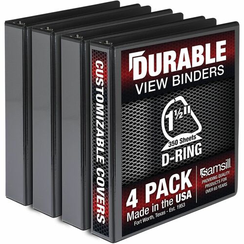 Samsill  Binder,View,D-Ring,Poly,No Rivets,1.5" Cap,Letter,4/PK,Black