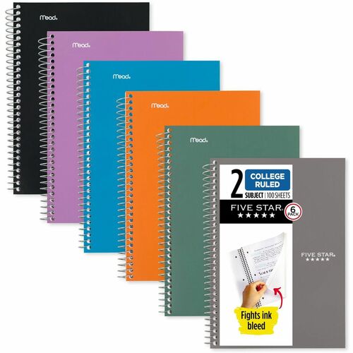 Mead  Notebook,2-Subject,College,80 Shts,6"x9-1/2",6/PK,AST