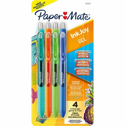 Paper Mate  Pens,Gel,Inkjoy,Retractable,Tropical Vacation,0.7mm,4/PK,AST