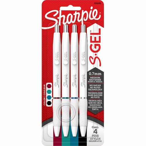 Newell Brands  Sharpie Pens,Gel,0.7mm,4/PK,WE Barrel/BK,SLT,GT,TL