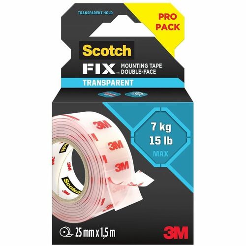 3M  Permanent Clear Mounting Tape, Holds Up to 15 lbs, 1 x 60, Clear