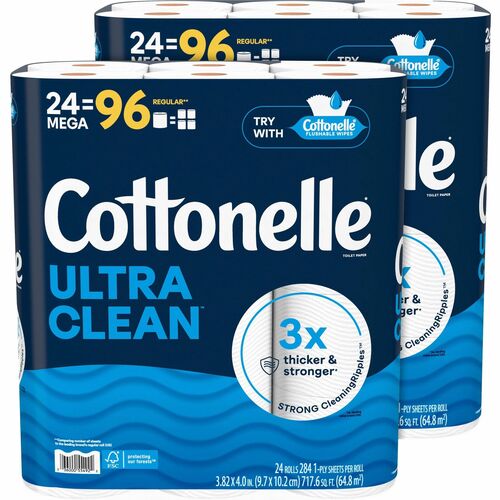 Kimberly-Clark Professional  Toilet Paper,Ultra Clean,1-Ply,Plant-Based,24/PK,2/CT,WE