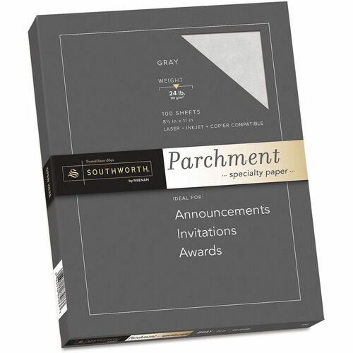 Southworth  Fine Parchment Paper, 24lb., 8-1/2"x11", 100 Sh/PK, Gray