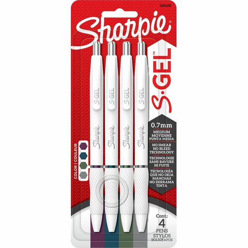 Newell Brands  Sharpie Pens,Gel,0.7mm,4/PK,WE Barrel/PLM,Jade,EVGN,PWT