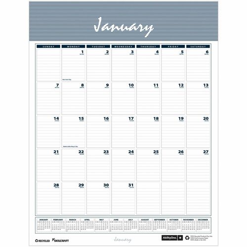 SKILCRAFT  Wall Calendar,Mthly,1PPM,12Mths,Jan-Dec,12"x17",MI