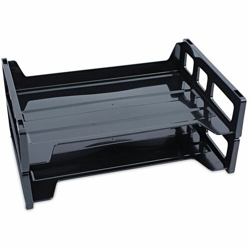 Universal  Recycled Plastic Side Load Desk Trays, 2 Sections, Letter Size Files, 13" x 9" x 2.75", Black