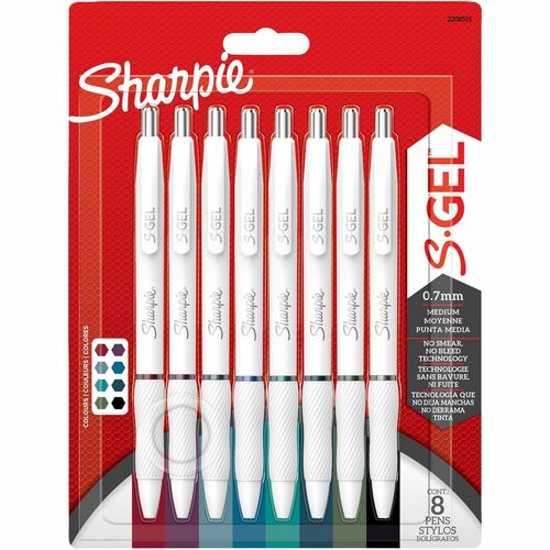 Newell Brands  Sharpie Pens,Gel,0.7mm,8/PK,WE/GT,PLM,BE,SLT,TL,Jade,EVGN,BK