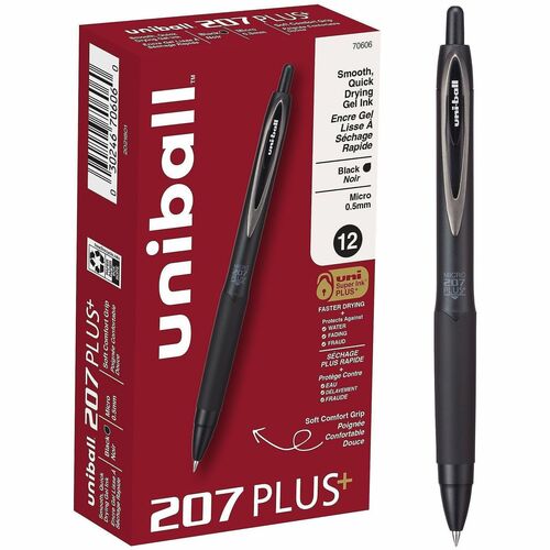 uni-ball Corporation  Pen,Gel,207Plus,Retractable,0.5mm,Black Ink/Barrel