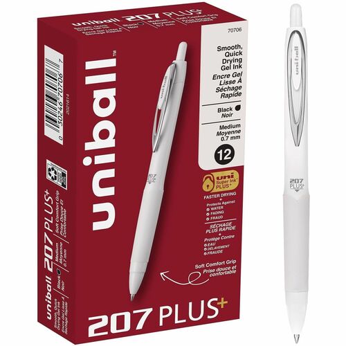 uni-ball Corporation  Pen,Gel,207Plus,Retractable,0.7mm,Black Ink/White Barrel