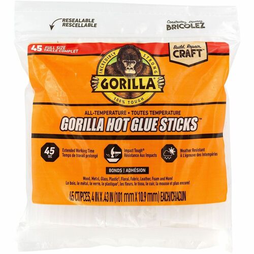 The Gorilla Glue Company  Glue Sticks,Full,f/Glue Guns,High/Low,4"x0.43",45/Pack,Clear-GOR3034502